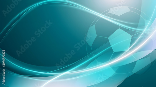 Abstract soccer ball background with dynamic flowing light waves in deep teal tones for sport event promotion and championship graphic design