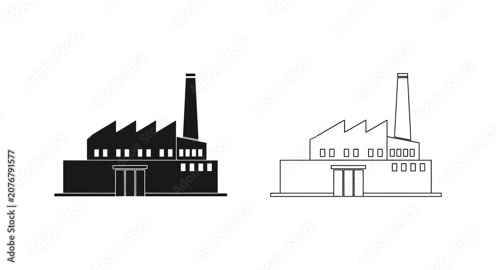 Obraz premium Factory building silhouette industrial structure architecture smokestack