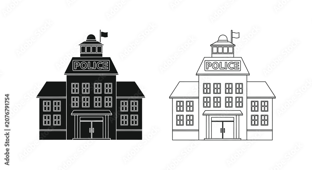 Fototapeta premium Police station silhouette building architecture law enforcement