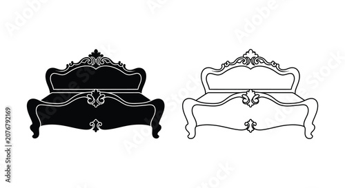 Obraz na plátně Ornate bed frame silhouette furniture black white