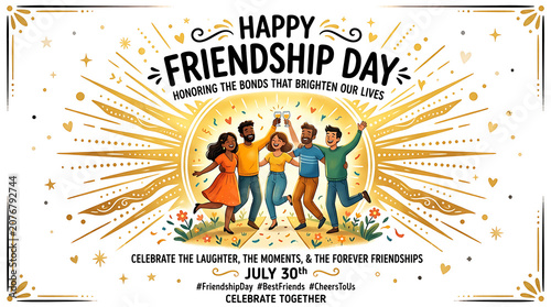 Friendship day poster with group of friends celebrating together