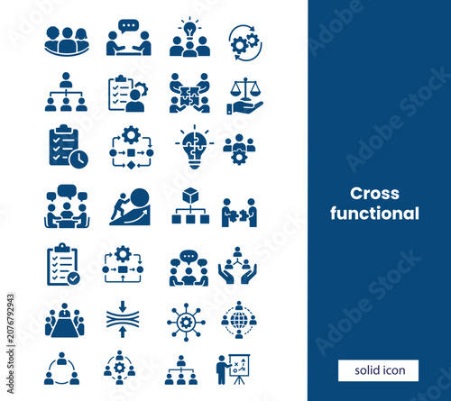 Cross Functional Team Icons Pack   Black Solid Business Collaboration Vector Collection