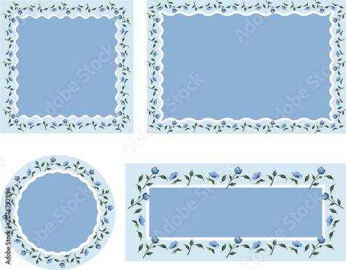 Elegant Blue Flower Borders and Frames Template for Poster and Invitation