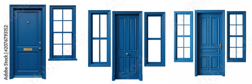 Fotografie Set and Collection of classic blue double door isolated on white transparent png background