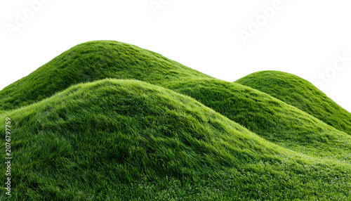 Green mossy hills texture on transparent background