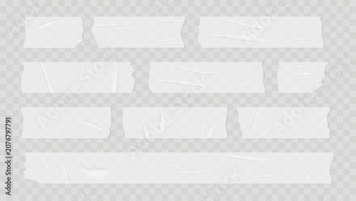 Slika na platnu Realistic Transparent Adhesive Tape Strips Set with Torn Crumpled Sellotape Piec