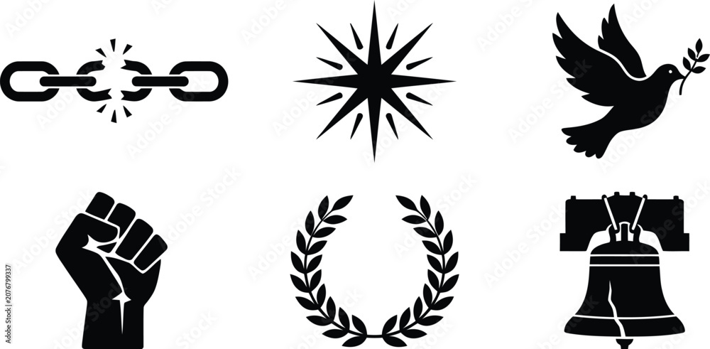 Fototapeta premium Black icons of freedom and peace symbols