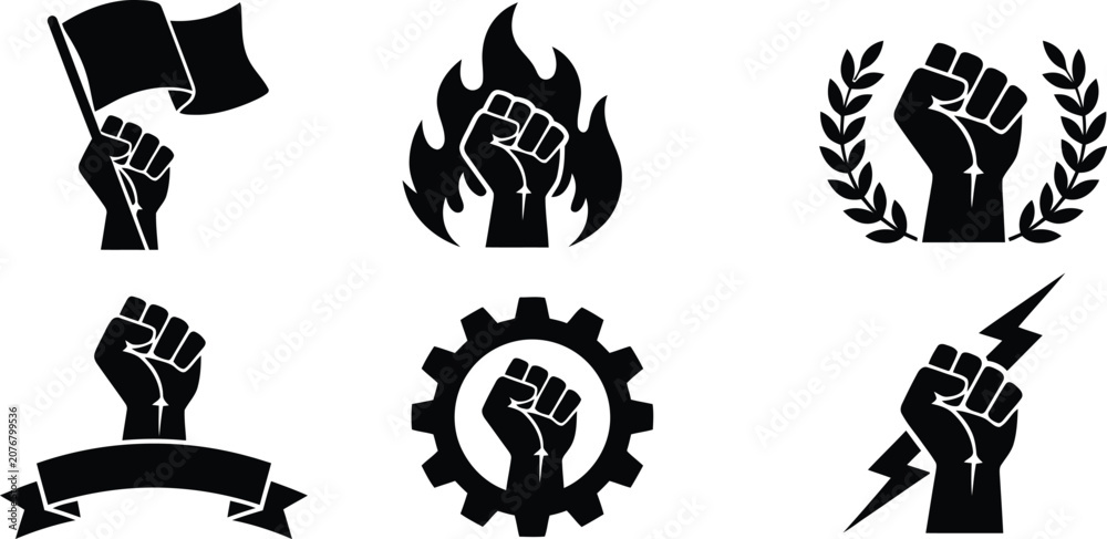 Obraz premium Black raised fist icons with different symbols