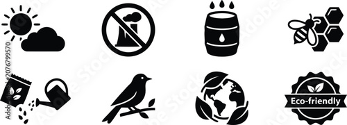 фотографія Eco-friendly icons set with nature and conservation symbols