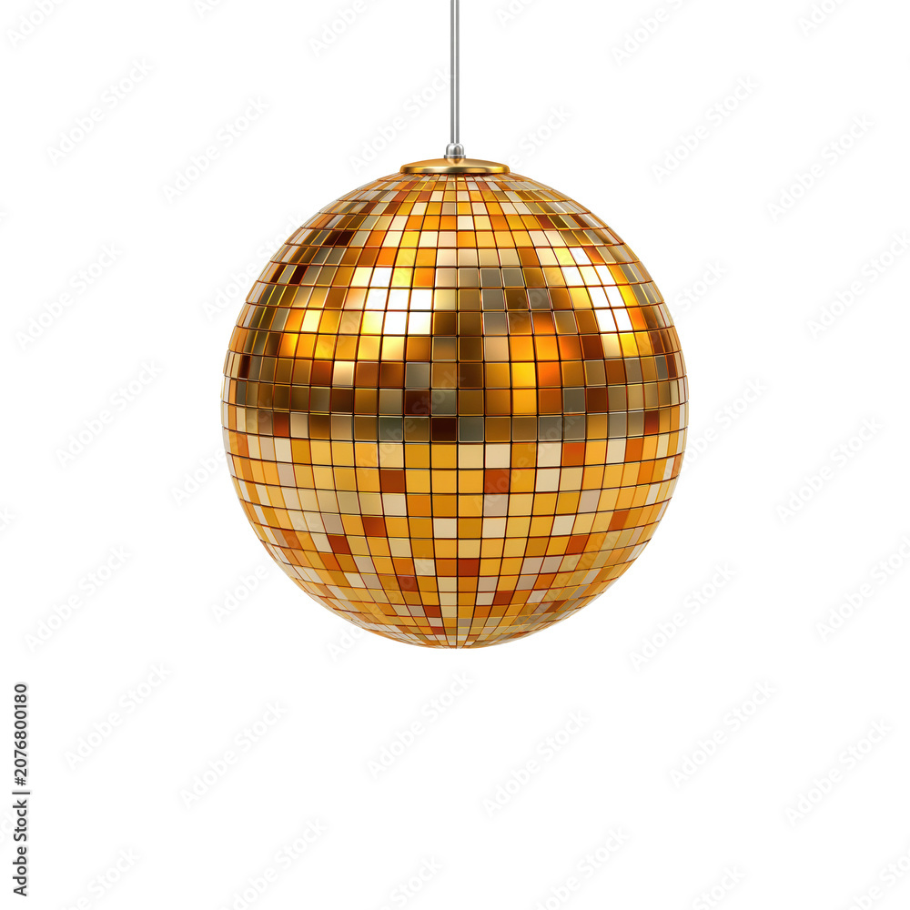 Fototapeta premium Gold disco ball pendant hanging on thin cord