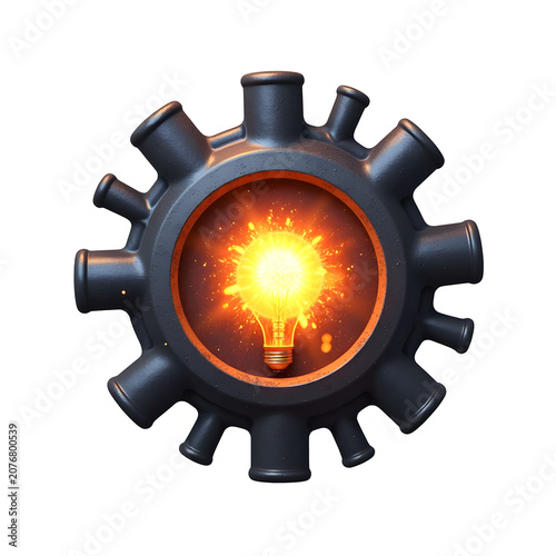 Red gear icon on button representing industrial machine technology business concept vector illustration of mechanical cogwheel engineering symbol and equipment control design
