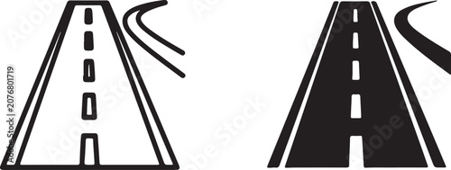 Roadway icons, highway signs, asphalt paths, transportation symbols