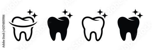 Obraz na płótnie Healthy tooth icons with sparkling teeth symbols, dental care and dentistry illustrations for oral hygiene, clinic and healthcare design