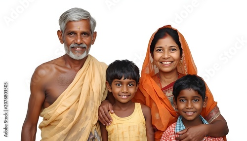 Generational Family Group in Traditional Attire on White Background
