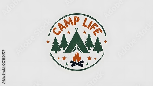 Vintage Camping Badge T Shirt Graphic with Forest and Campfire
