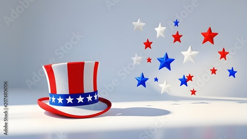 Photorealistic Patriotic Celebration Banner with Top Hat and Copy Space