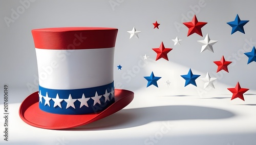 Red White and Blue Uncle Sam Style Hat with Festive Star Decorations