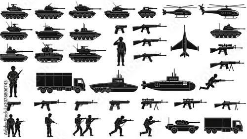 Obraz na plátně Military vehicles and soldiers are armed and ready in a combat zone