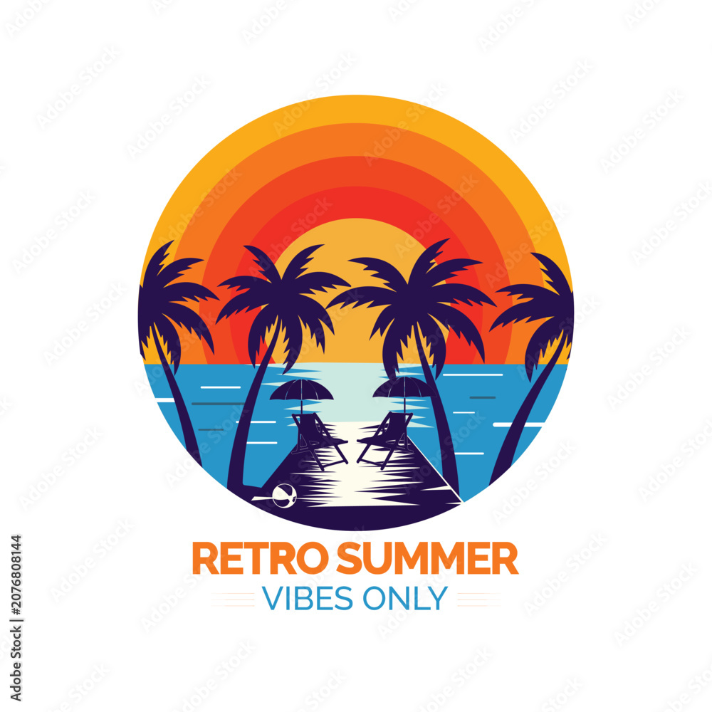 Obraz premium Retro Summer Vibes Only T-Shirt Design Vintage Sunset Beach Palm Tree Typography Vector Illustration