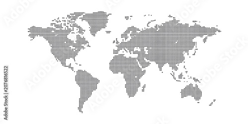 Obraz na plátně Black dotted world map made of small circles and geometric shapes