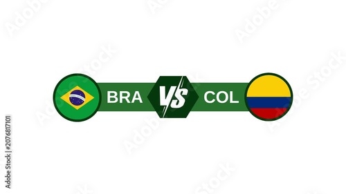 Brazil vs Colombia Football Match Scoreboard Graphic Animation on White Background