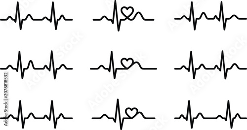 Ecg heartbeat line icons set