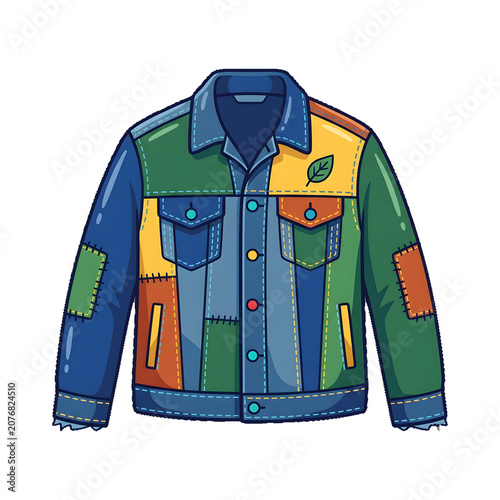 Denim jacket flat vector illustration representing eco friendly green sustainability concept