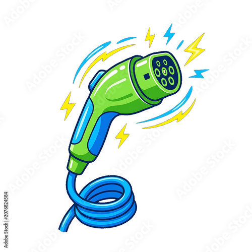 Electric vehicle charging plug flat vector illustration concept graphic symbol artwork green