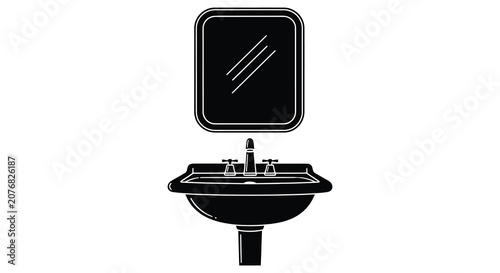 Canvas Print Bathroom sink and mirror silhouette basin faucet