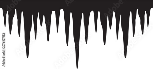 Tableau sur toile Black silhouette of hanging icicles, border with sharp pointed drips isolated on