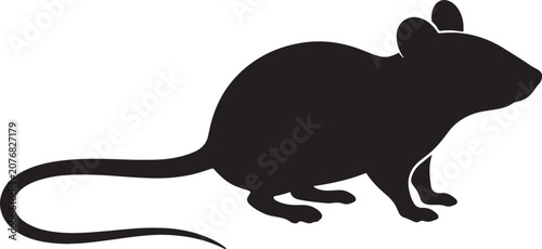 Bild auf Leinwand Black silhouette of a mouse facing right, simple flat of a small rodent with a l