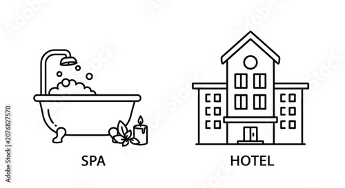 Foto Bathtub And Hotel Building Line Art Silhouette