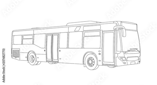Bild auf Leinwand City bus outline drawing black and white line art silhouette