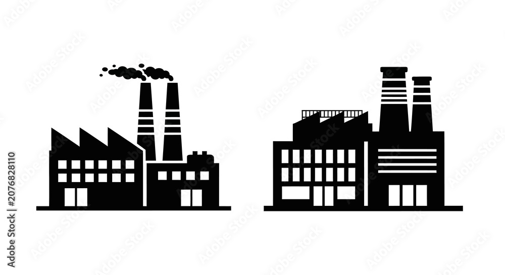 Obraz premium Factory Buildings With Chimneys Black Silhouette industrial