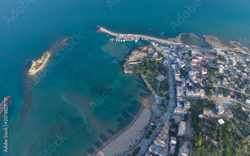 Aerial View of Yumurtalık Castle in Adana Turkey Featuring Medieval Coastal Fortress and Mediterranean Sea Landscape