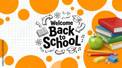 Welcome Back to School with Books Apple and Supplies