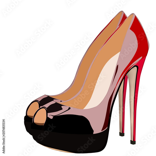 Women's heels in flat style isolated on transparent background.