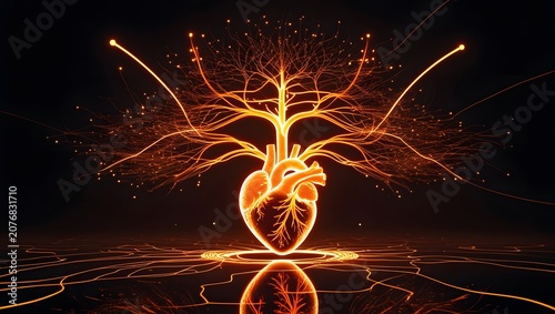 Sci Fi Healthcare Analytics Background with Orange Neural Energy Network