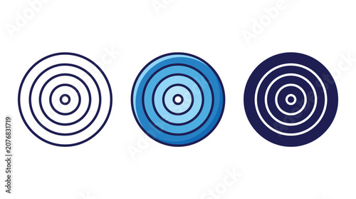 Three circular bullseye target icons featuring simple blue line art and solid flat color gradients