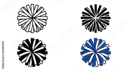 Four vibrant cheerleader pompom icons displayed in a flat vector style for sports marketing designs