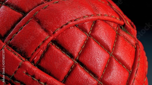 Red quilted leather with diamond stitching.