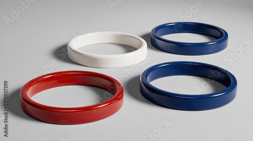 Red white and blue plastic circular rings.