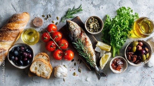 Roasted fish with herbs, lemon, and sourdough bread.