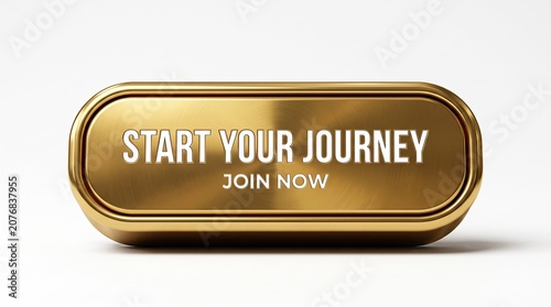 Golden button with 'start your journey' and 'join now' text on white background
