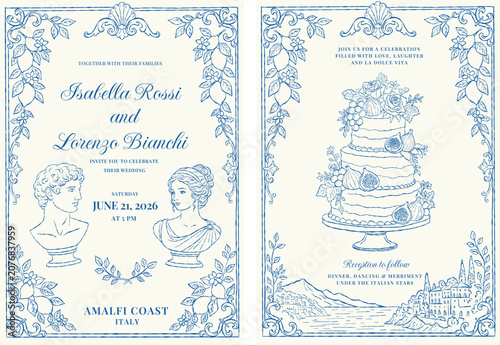 Cuadro en lienzo Refined Italian wedding invitation suite inspired by the elegance of the Amalfi