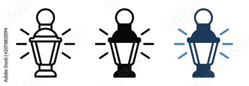 Tableau sur toile Lantern icon set, vintage street lamp symbols, outdoor garden lighting collection with park illumination and decorative lamp icons