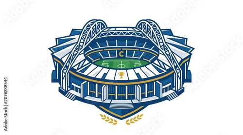 Photos Modern Football Stadium with Trophy and Archways, Sports Arena Icon