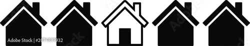 Konstfotografi Minimalist House Icon Row with One Standing Out White Outline Home Symbol Vector