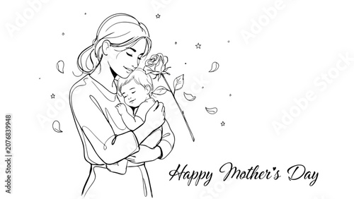 Canvastavla Mother hugging daughter with heartfelt embrace on mother's day Vector