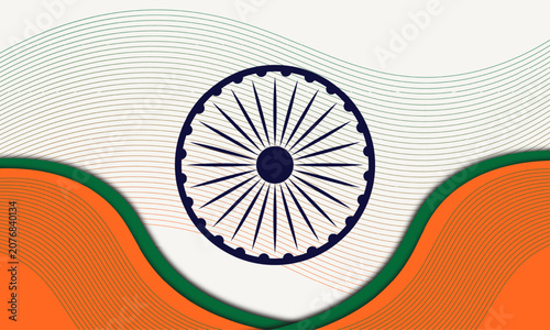 Indian flag design with navy blue wheel on white and orange background